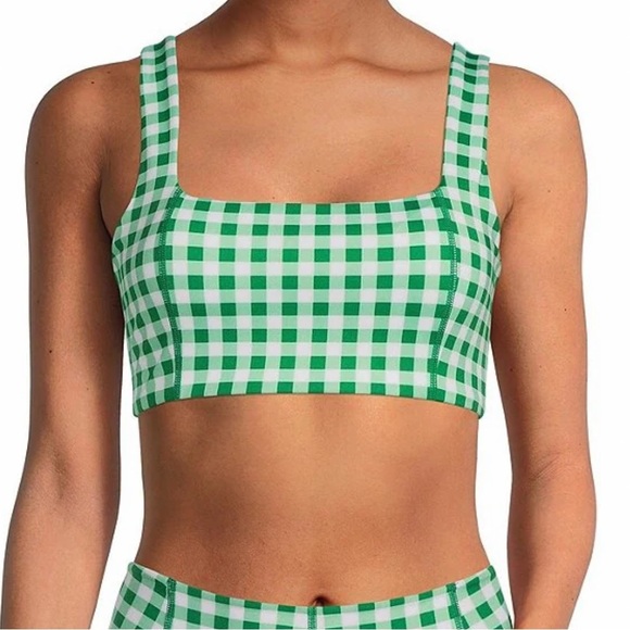 Antonio Melani Active Gingham Square Neck Coordinating Sports Bra/Shorts Set XL - Picture 2 of 9